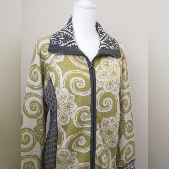 Icelandic Design floral fair isle wool zip front cardigan XL - Picture 2 of 8